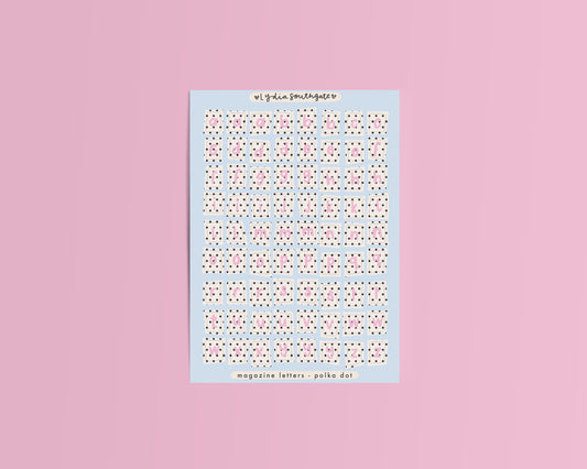Pink, Black and White Magazine Letters Sticker Sheet