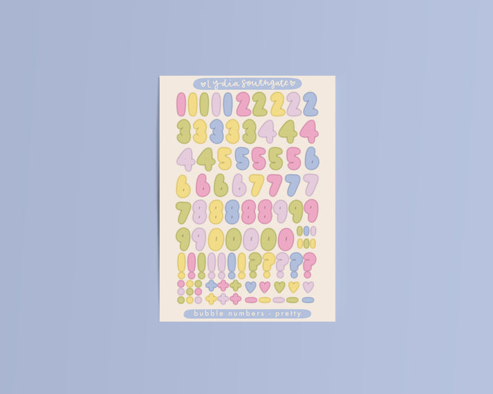 Pretty Bubble Numbers Sticker Sheet – lydia southgate