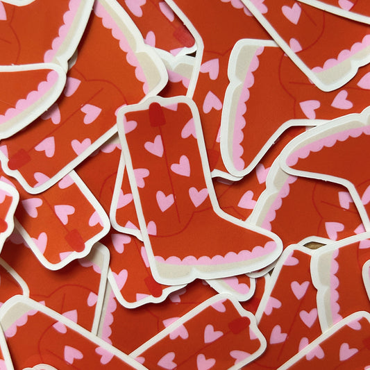 Red and Pink Cowboy Boot Vinyl Sticker