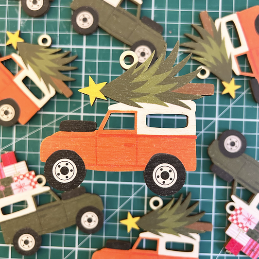 Red Land Rover Wooden Decoration
