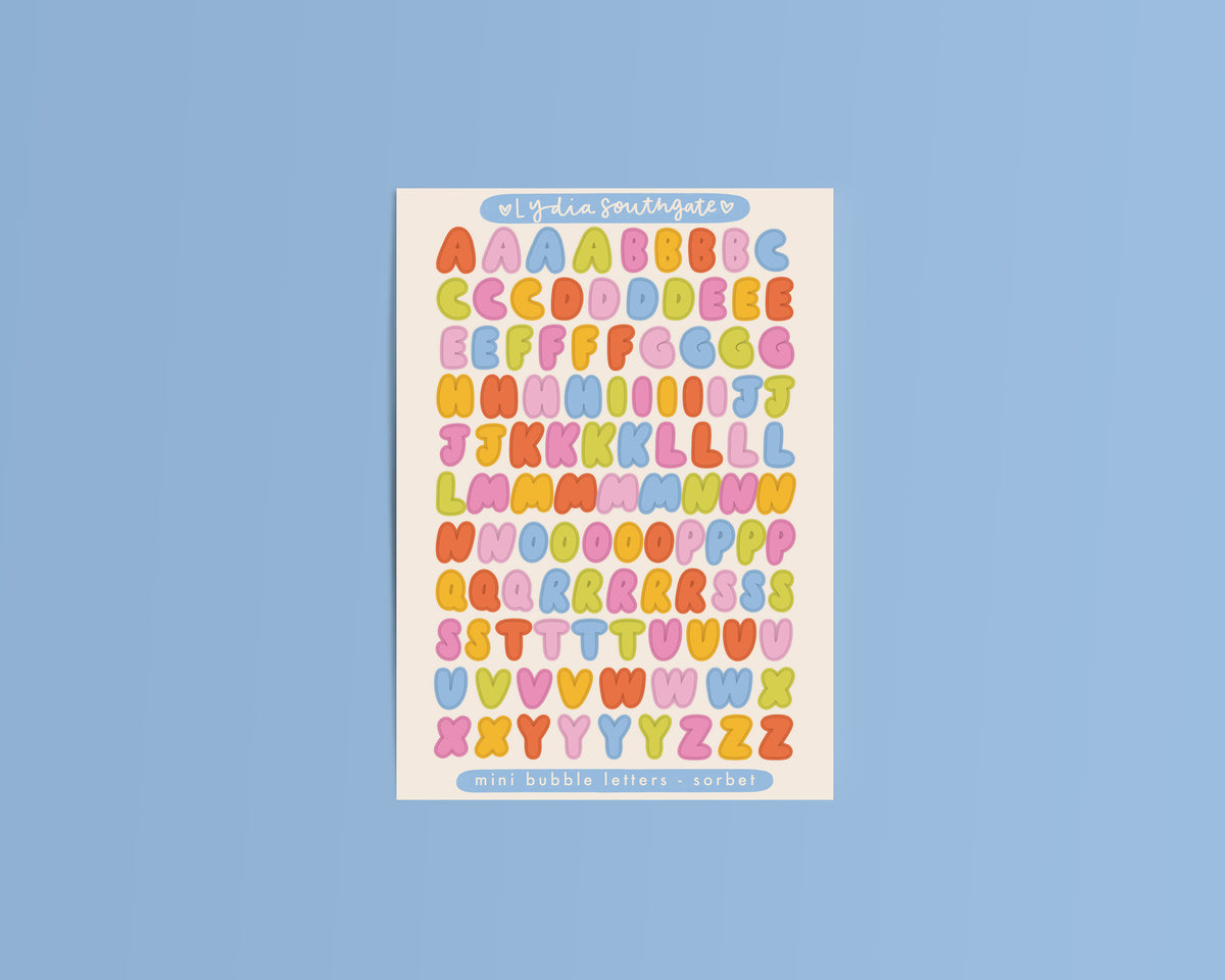 Sherbet Mini Bubble Letters Sticker Sheet – lydia southgate