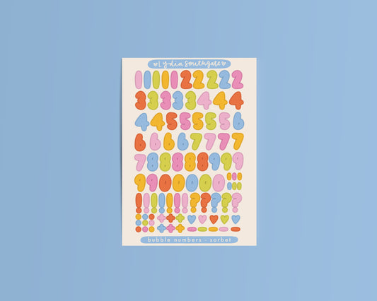 Sorbet Bubble Numbers Sticker Sheet
