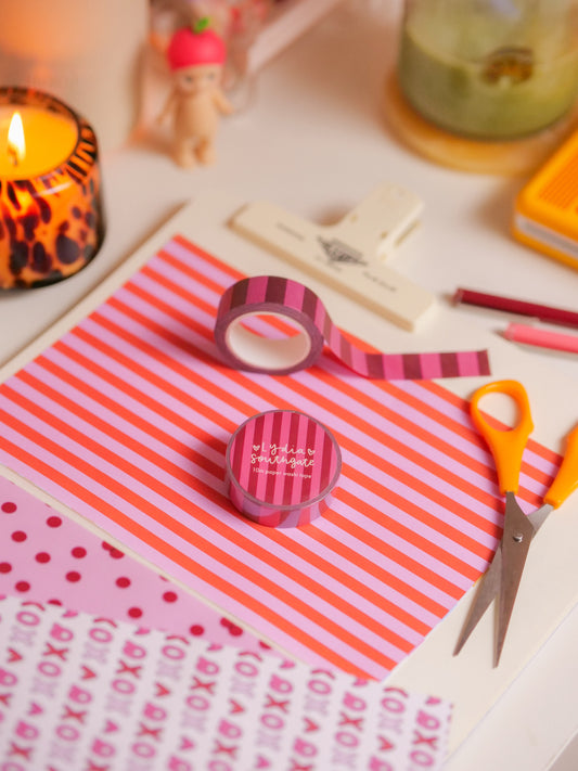 Pink and Burgundy Chunky Stripe Washi Tape